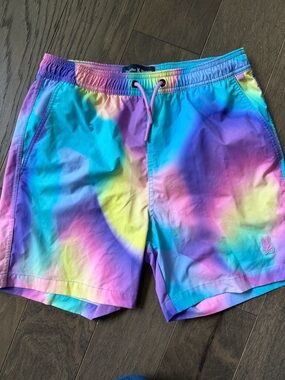 Psycho Bunny Kids Tie-Dye Swim Trunks in Blue, Purple, Pink, Yellow, Teal